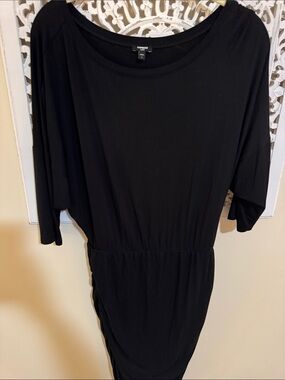Express Black Gathered-Waist Dress with Dolman Sleeves